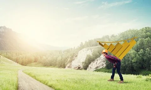 Engineer man carry progress graph Stock Photos