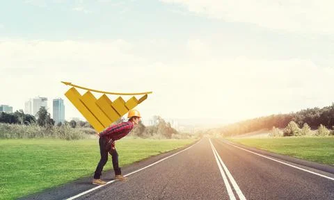 Engineer man carry progress graph Stock Photos