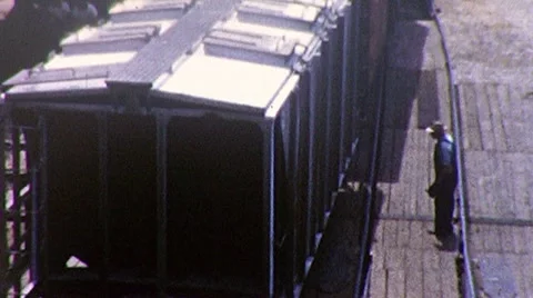 Engineer Man Freight Train Yard Worker Boxcar 1950s Vintage Film Home Movie 184 Stock Footage 7140314