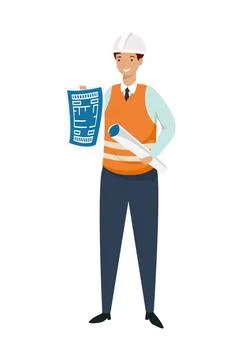 Engineer man with helmet and plans vector design イラスト素材
