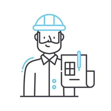 Engineer man line icon, outline symbol, vector illustration, concept sign Stock Illustration