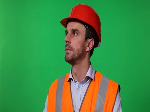 Engineer Man Looking Up Examining Construction Activity Green Screen Background Stock Footage 73558859