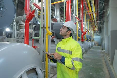 An engineer man or worker, people using a tablet device, working in industry  Stock Photos