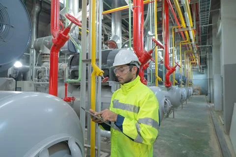 An engineer man or worker, people using a tablet device, working in industry  Stock Photos