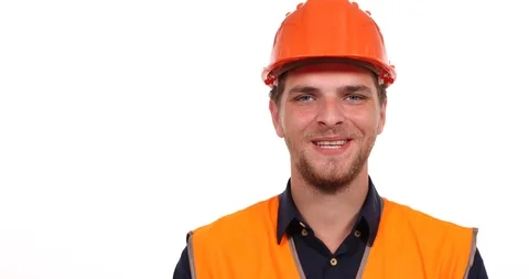 Engineer Man Positive Talking Camera Optimistic Presentation Concept in Studio Stock Footage 87951757