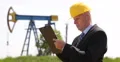 Engineer man Prospect Documentation Plans Oil Pump Rig Platform Gas Installation 4k or 4k+ Resolution