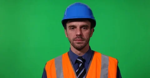 Engineer Man Showing Thumb Up Sign Camera Hand Gestures Green Screen Background Stock Footage 81503863