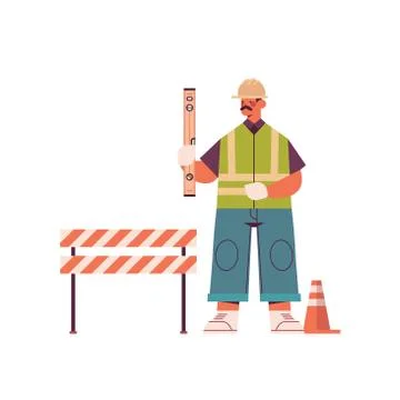 Engineer man in uniform holding level construction of buildings concept Ilustración de archivo