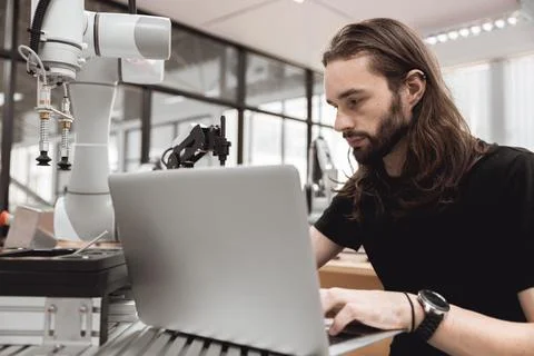 Engineer man university student learn control operate and program industry .. Stock Photos