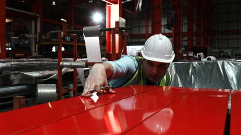 Engineer man wearing green uniform and safety white helmet under inspection Stock Footage 173356813