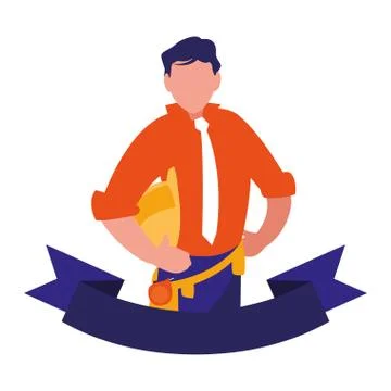 Engineer man with work tools on white background Stock Illustration