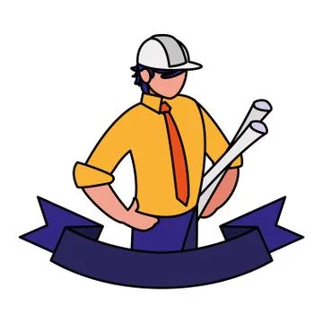 Engineer man with work tools on white background Stock Illustration