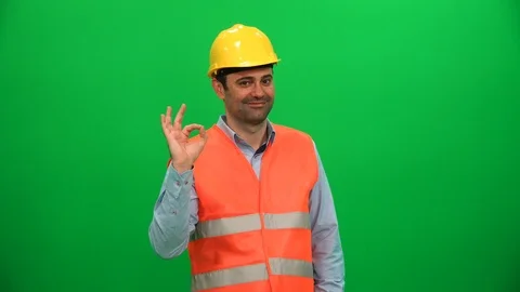 Engineer Man Worker Hand Gesture Ok Sign Stock Footage 88652603