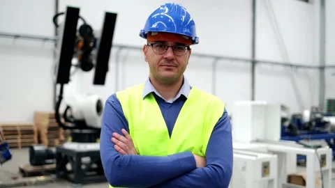 Engineer man working at robotic automation warehouse - Industrial technology Stock Footage 230245194