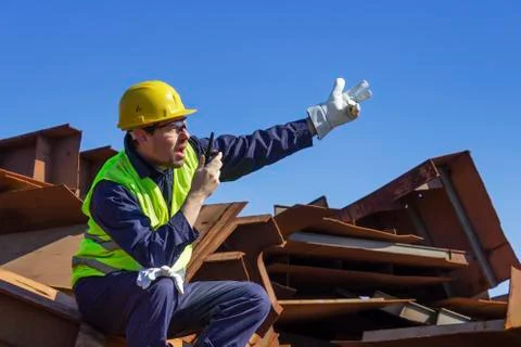 Engineer manage crane operator Stock Photos