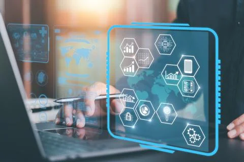 Engineer Management Virtual Control Panel and business processes,Innovative.. Stock Photos