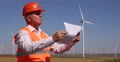 Engineer Manager Check Blueprint Technical Drawing Wind Turbine Farm Paper Plans 4k or 4k+ Resolution