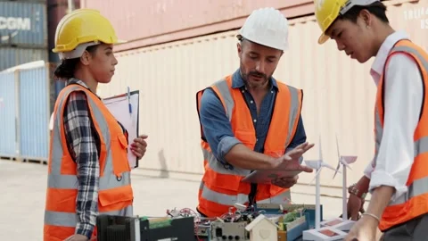 Engineer manager explain worker working of electrical system Stock Footage 173693893