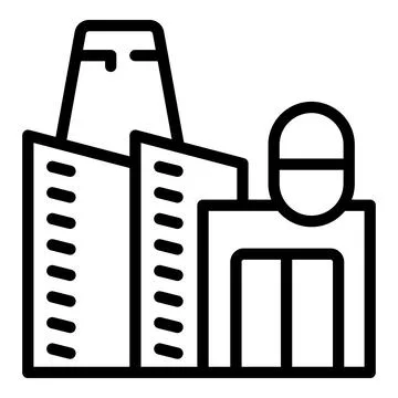 Engineer managing a production plant with large chimney and storage building Illustrazione stock