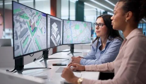 Engineer Mapping 3D BIM Model For Architectural Design Project On Screen. Stock Photos