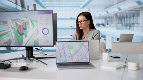 Engineer Mapping Real Estate Property Using GIS Software Stock Footage 331159025