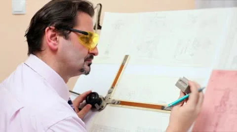 Engineer measuring and drawn Stock Footage 24659964