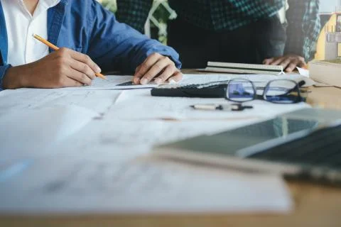 Engineer meeting for architectural project Stock Photos