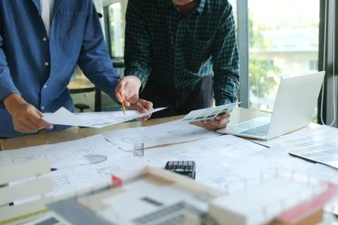 Engineer meeting for architectural project Stock Photos