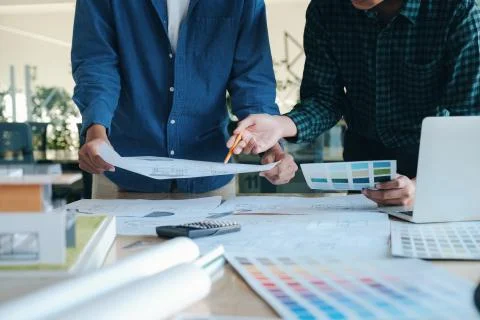 Engineer meeting for architectural project Stock Photos
