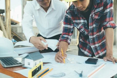 Engineer meeting for architectural project Stock Photos