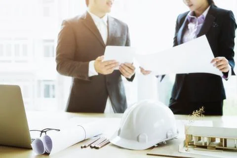 Engineer meeting for architectural project working Stock Photos