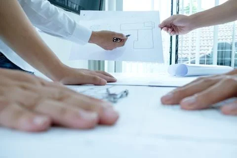 Engineer meeting for architectural project. working with partner Stock Photos