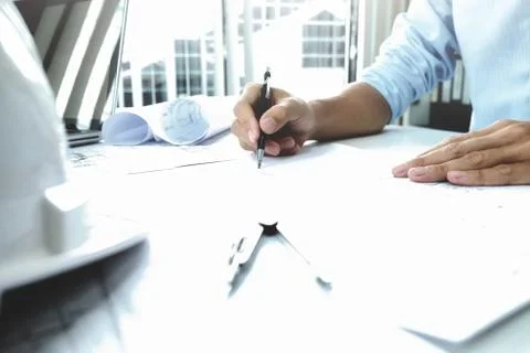 Engineer meeting for architectural project. working with partner Stock Photos