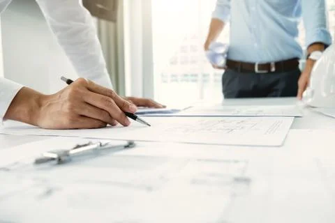 Engineer meeting for architectural project. working with partner Stock Photos