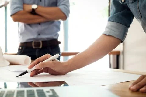 Engineer meeting for architectural project working with partner. Stock Photos