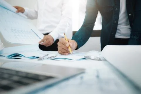 Engineer meeting for architectural project working with partner. Stock Photos