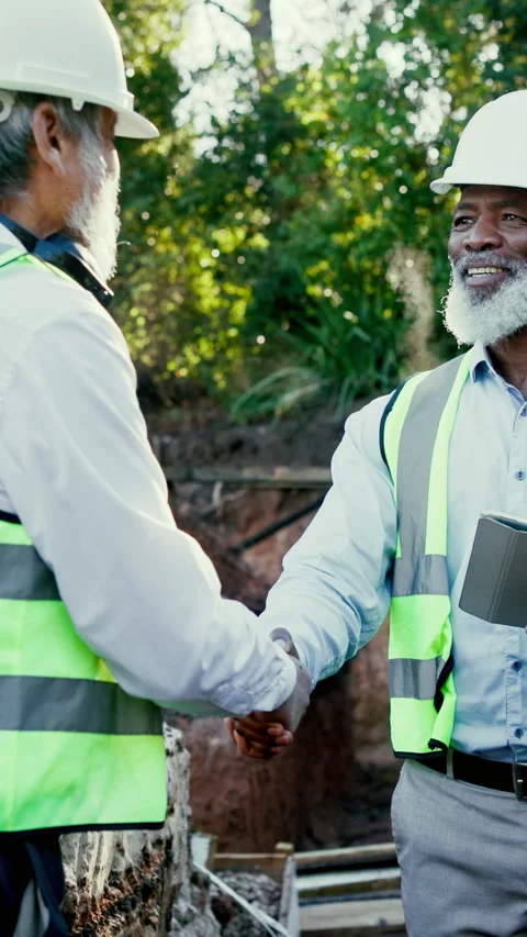 Engineer, men and handshake at site for construction, excavation collaboration Stock Footage 340450115