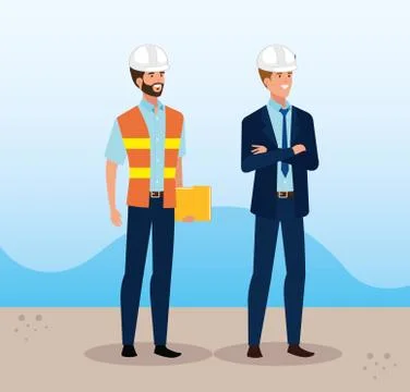 Engineer men group with helmet secure Stock Illustration