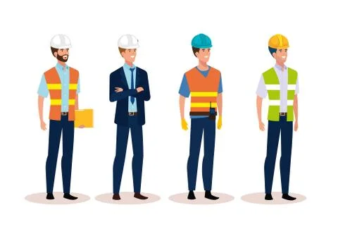 Engineer men group with helmet secure Stock Illustration
