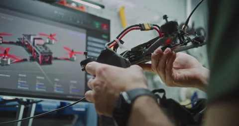 Engineer Meticulously Performs Quality Control, Checks Drone Flight Controller Stock Footage 322097339