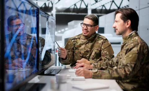 Engineer Monitors Drone Model Using Computer Software For Industrial Inspecti Fotos Stock