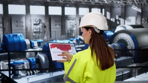 Engineer Monitors Gas Turbine Performance Using Tablet Stock Footage 330253882