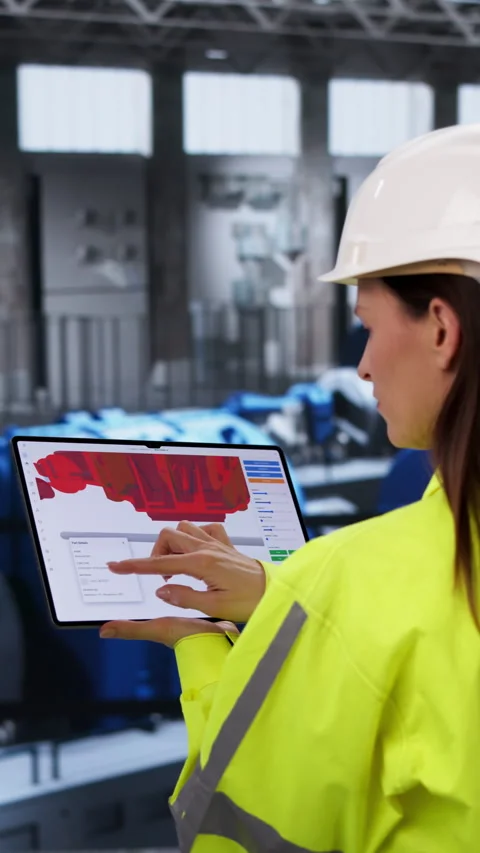 Engineer Monitors Gas Turbine Performance Using Tablet Stock Footage 330255292