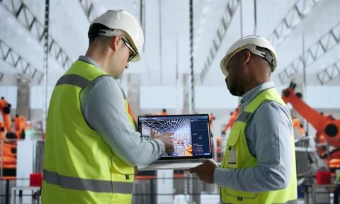 Engineer Monitors Real-time Factory Production Line Using Advanced SCADA Syst Stock Photos