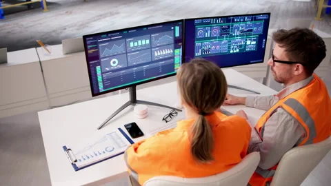 Engineer Monitors SCADA System Stock Footage 332501060