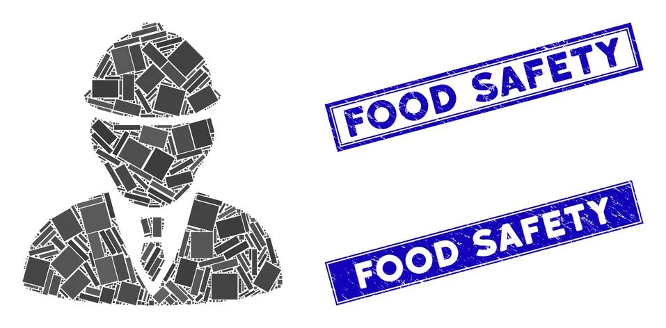Engineer Mosaic and Distress Rectangle Food Safety Stamp Seals Stock Illustration
