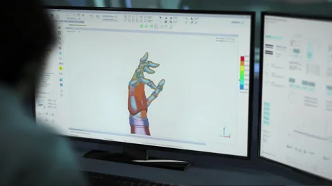 Engineer Moves Fingers On Robotic Hand During High Tech Prototype Development Stock Footage 279226341
