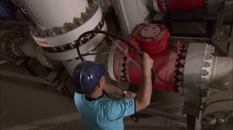 Engineer natural gas cleaning installation Stock Footage 46252074