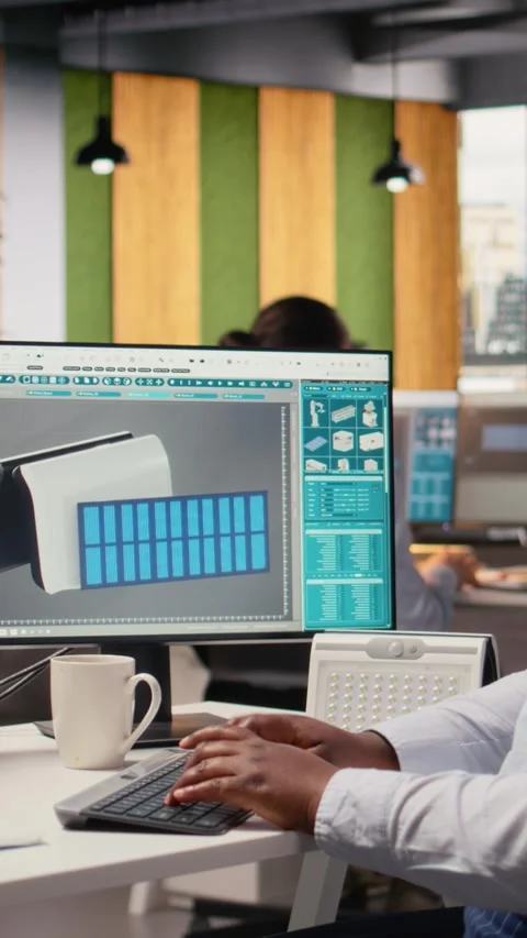 Engineer in office develops innovative solar device with advanced materials Video stock 315473822