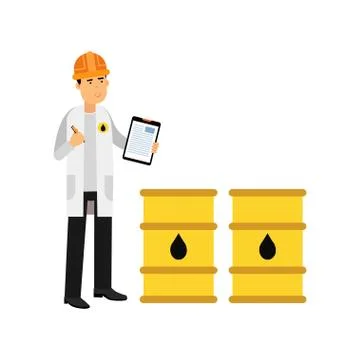 Engineer of oil industry character controlling the process of oil production and Stock Illustration